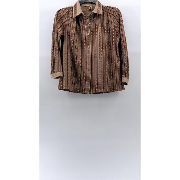 WEIDE Women's Vintage Brown Printed Button-Up Long Sleeve Top SZ S - Picture 1 of 9